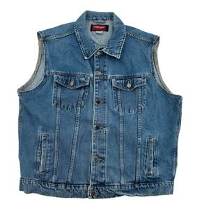Wrangler HERO Mens XLT Blue Denim Jean Vest Classic Trucker Style Pockets Y2K